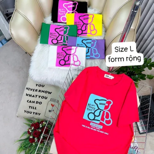 Áo Thun Nữ Cổ Tròn Form Rộng In Hình Size L(55-75kg)