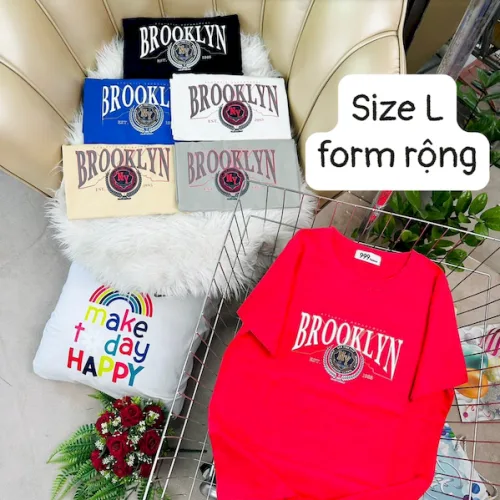 Áo Thun Nữ Cổ Tròn Form Rộng In Hình Size L(55-75kg)