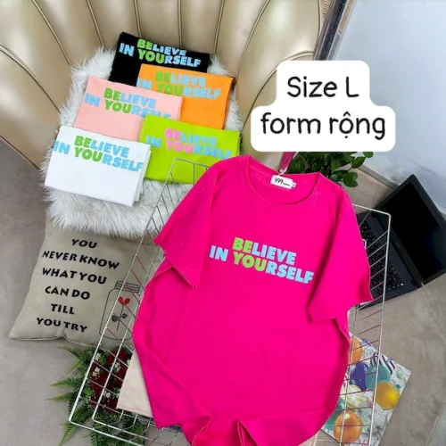 Áo Thun Nữ Cổ Tròn Form Rộng In Hình Size L(55-75kg)