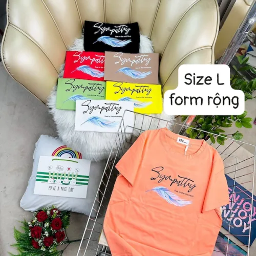Áo Thun Nữ Cổ Tròn Form Rộng In Hình Size L(55-75kg)