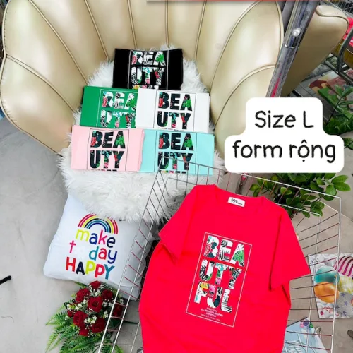 Áo Thun Nữ Cổ Tròn Form Rộng In Hình Size L(55-75kg)