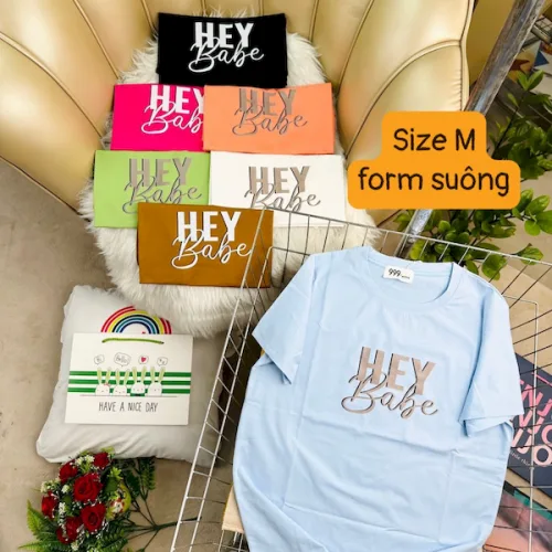 Áo Thun Nữ Cổ Tròn Form Suông Ôm In Hình Size M(40-60kg)