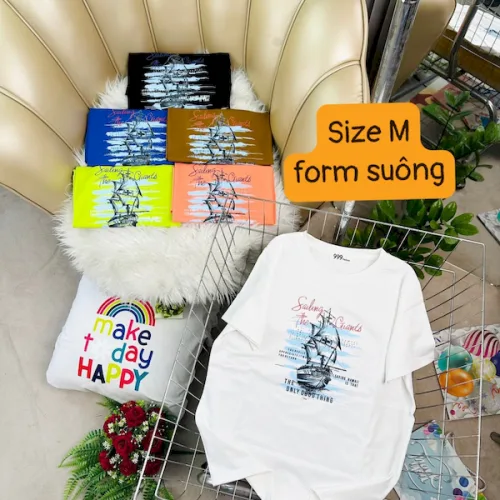 Áo Thun Nữ Cổ Tròn Form Suông Ôm In Hình Size M(40-60kg)