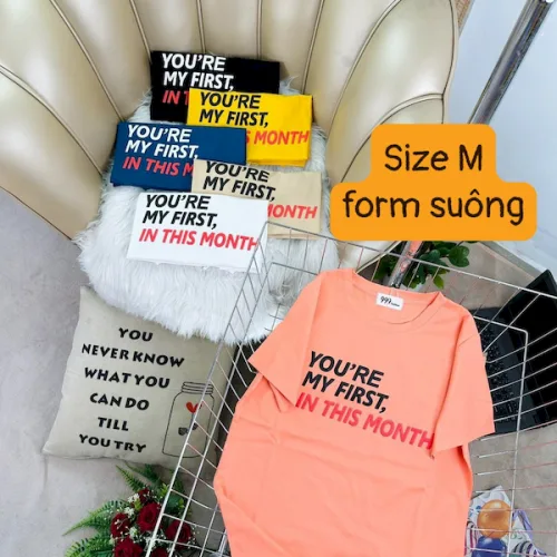 Áo Thun Nữ Cổ Tròn Form Suông Ôm In Hình Size M(40-60kg)