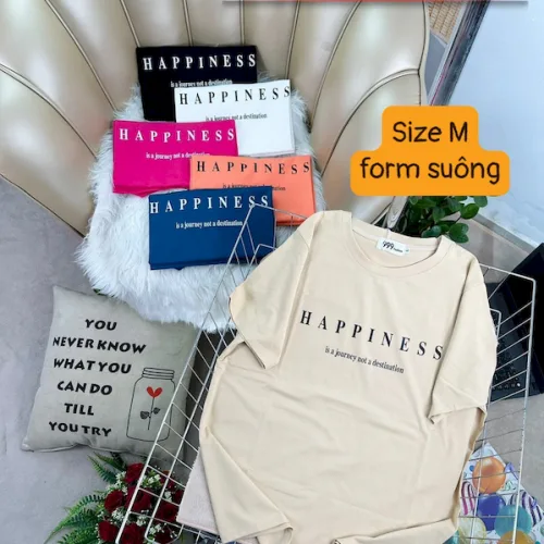Áo Thun Nữ Cổ Tròn Form Suông Ôm In Hình Size M(40-60kg)