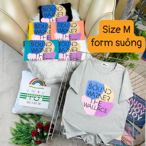 Áo Thun Nữ Cổ Tròn Form Suông Ôm In Hình Size M(40-60kg)