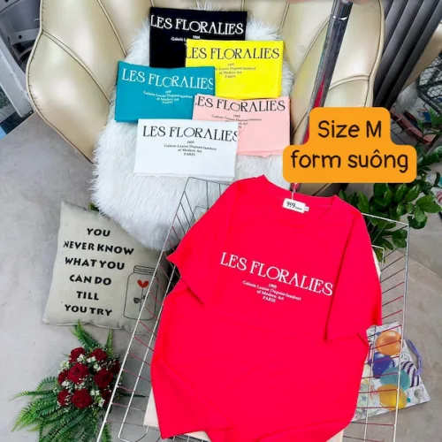 Áo Thun Nữ Cổ Tròn Form Suông Ôm In Hình Size M(40-60kg)