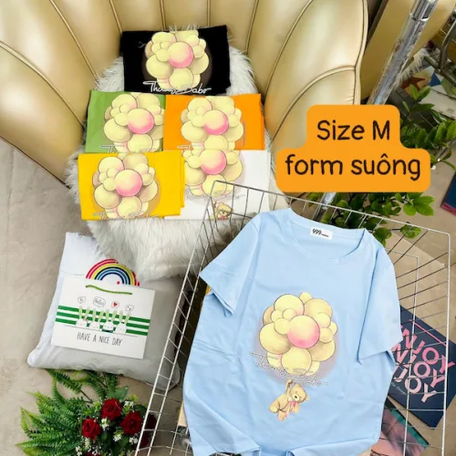 Áo Thun Nữ Cổ Tròn Form Suông Ôm In Hình Size M(40-60kg)