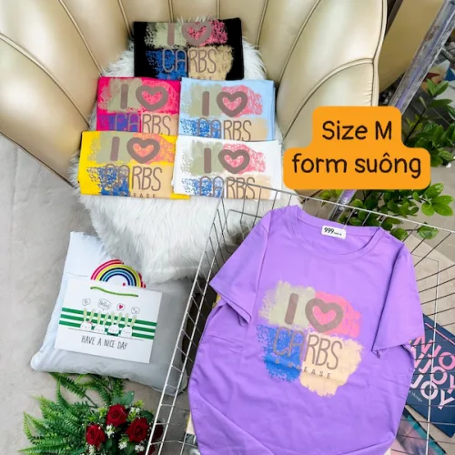 Áo Thun Nữ Cổ Tròn Form Suông Ôm In Hình Size M(40-60kg)