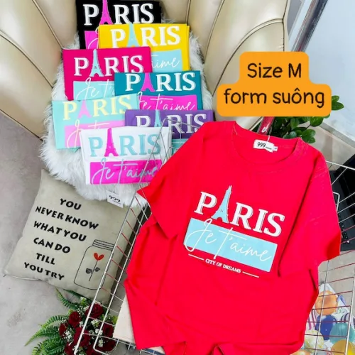 Áo Thun Nữ Cổ Tròn Form Suông Ôm In Hình Size M(40-60kg)