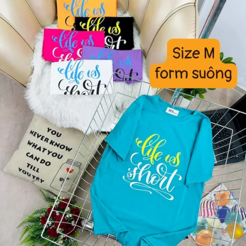 Áo Thun Nữ Cổ Tròn Form Suông Ôm In Hình Size M(40-60kg)