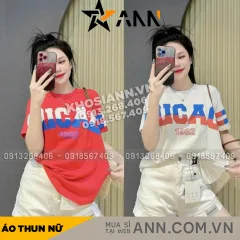 Áo Thun Nữ Cổ Tròn form vừa in chữ CHICAGO size M(40-60kg)