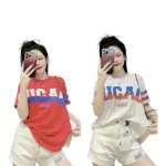Áo Thun Nữ Cổ Tròn form vừa in chữ CHICAGO size M(40-60kg)