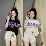 Áo Thun Nữ Cổ Tròn form vừa in chữ CHICAGO size M(40-60kg)