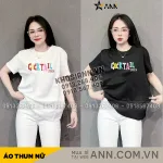 Áo Thun Nữ Cổ Tròn Form Vừa In Chữ Cocltail Size M(40-60kg)