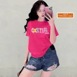Áo Thun Nữ Cổ Tròn Form Vừa In Chữ Cocltail Size M(40-60kg)