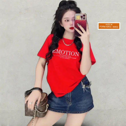Áo Thun Nữ Cổ Tròn Form Vừa In Chữ EMOTION Size M(40-60kg)