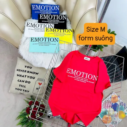 Áo Thun Nữ Cổ Tròn Form Vừa In Chữ EMOTION Size M(40-60kg)