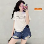Áo Thun Nữ Cổ Tròn Form Vừa In Chữ EMOTION Size M(40-60kg)