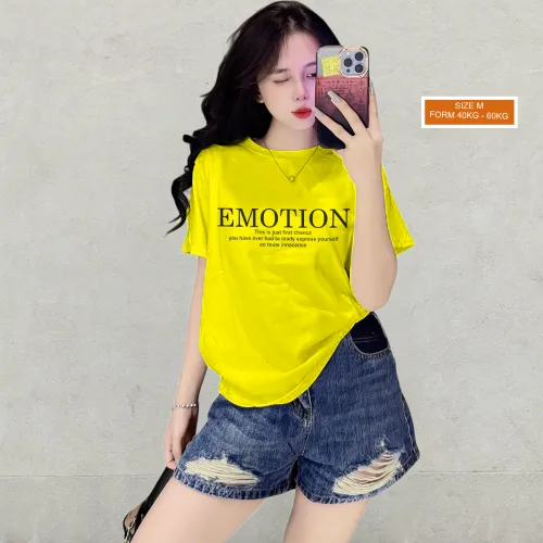 Áo Thun Nữ Cổ Tròn Form Vừa In Chữ EMOTION Size M(40-60kg)