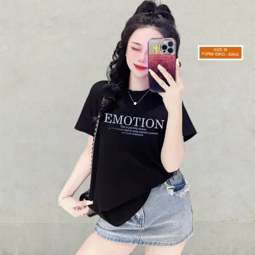 Áo Thun Nữ Cổ Tròn Form Vừa In Chữ EMOTION Size M(40-60kg)
