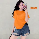 Áo Thun Nữ Cổ Tròn Form Vừa In Chữ Happiness Size M(40-60kg)