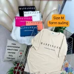 Áo Thun Nữ Cổ Tròn Form Vừa In Chữ Happiness Size M(40-60kg)