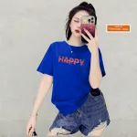 Áo Thun Nữ Cổ Tròn Form Vừa In Chữ Happy Size M(40-60kg)