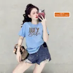 Áo Thun Nữ Cổ Tròn Form Vừa In Chữ HEY BABE Size M(40-60kg)