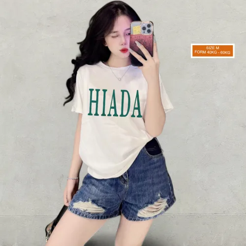 Áo Thun Nữ Cổ Tròn Form Vừa In Chữ HIADA Size M(40-60kg)