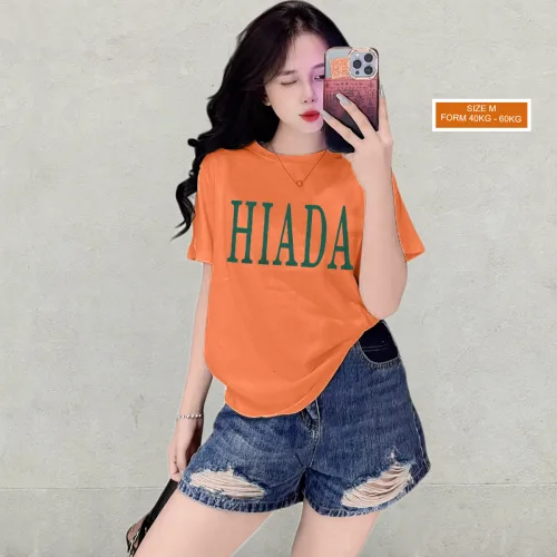 Áo Thun Nữ Cổ Tròn Form Vừa In Chữ HIADA Size M(40-60kg)