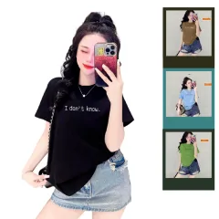 Áo Thun Nữ Cổ Tròn Form Vừa In Chữ I don't know Size M(40-60kg)