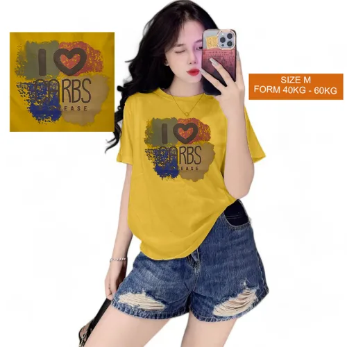 Áo Thun Nữ Cổ Tròn Form Vừa In Chữ I Love CARBS Size M(40-60kg)