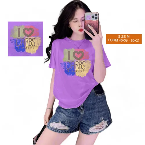 Áo Thun Nữ Cổ Tròn Form Vừa In Chữ I Love CARBS Size M(40-60kg)