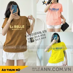 Áo Thun Nữ Cổ Tròn Form Vừa In Chữ LA Belle Size M(40-60kg)