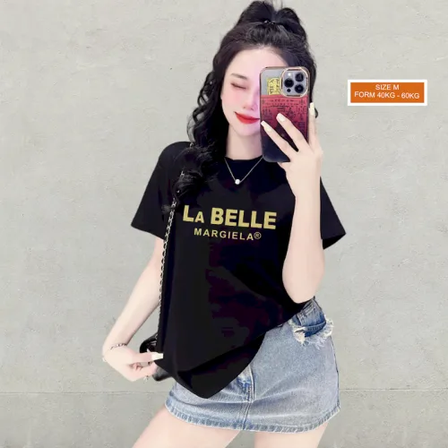 Áo Thun Nữ Cổ Tròn Form Vừa In Chữ LA Belle Size M(40-60kg)