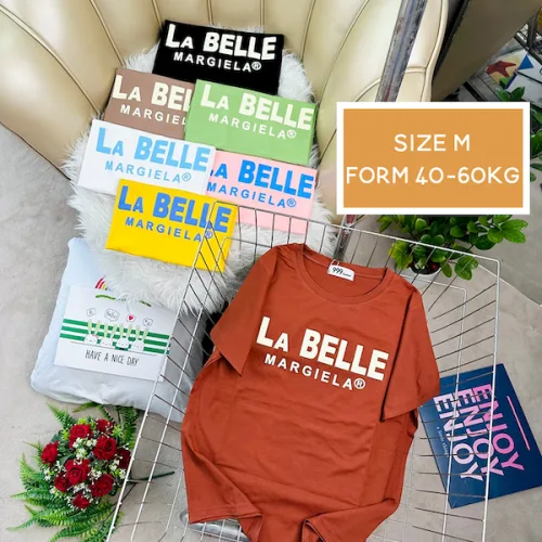 Áo Thun Nữ Cổ Tròn Form Vừa In Chữ LA Belle Size M(40-60kg)