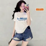 Áo Thun Nữ Cổ Tròn Form Vừa In Chữ LA Belle Size M(40-60kg)