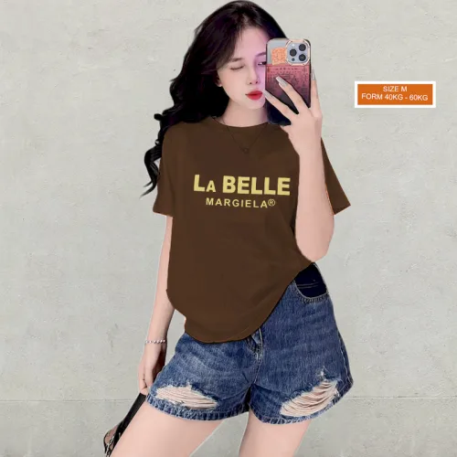 Áo Thun Nữ Cổ Tròn Form Vừa In Chữ LA Belle Size M(40-60kg)