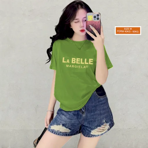Áo Thun Nữ Cổ Tròn Form Vừa In Chữ LA Belle Size M(40-60kg)