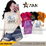 Áo Thun Nữ Cổ Tròn Form Vừa In Chữ Life Is Short Size M(40-60kg)