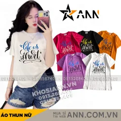 Áo Thun Nữ Cổ Tròn Form Vừa In Chữ Life Is Short Size M(40-60kg)