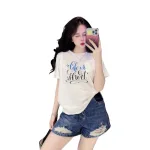 Áo Thun Nữ Cổ Tròn Form Vừa In Chữ Life Is Short Size M(40-60kg)
