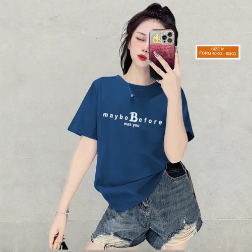 Áo Thun Nữ Cổ Tròn Form Vừa In Chữ Maybe Size M(40-60kg)