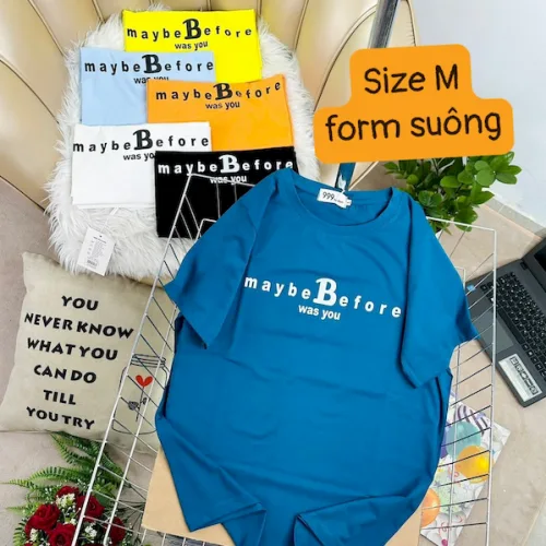 Áo Thun Nữ Cổ Tròn Form Vừa In Chữ Maybe Size M(40-60kg)