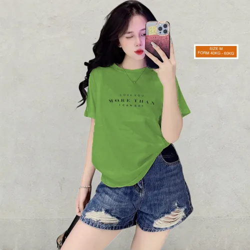 Áo Thun Nữ Cổ Tròn Form Vừa In Chữ More Than Size M(40-60kg)
