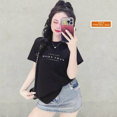 Áo Thun Nữ Cổ Tròn Form Vừa In Chữ More Than Size M(40-60kg)