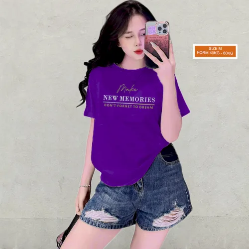 Áo Thun Nữ Cổ Tròn Form Vừa In Chữ New Memories Size M(40-60kg)