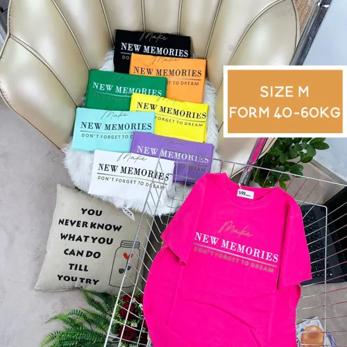 Áo Thun Nữ Cổ Tròn Form Vừa In Chữ New Memories Size M(40-60kg)