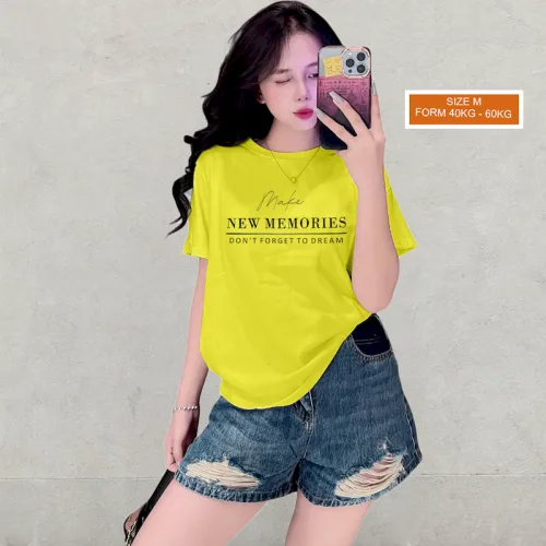 Áo Thun Nữ Cổ Tròn Form Vừa In Chữ New Memories Size M(40-60kg)